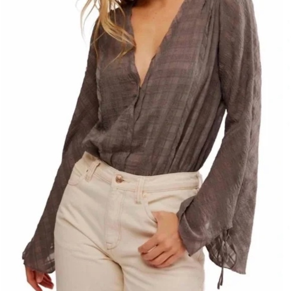 Free People Tops - FREE PEOPLE Everythings Rosy Solid Bodysuit / Dark Gull Grey